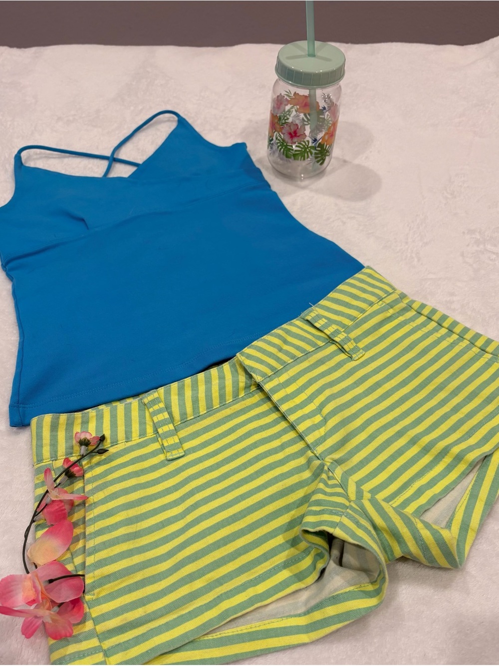 Hurley Neon Striped Low Rise  Shorts / Y2K Surf Style / Lime Green Blue